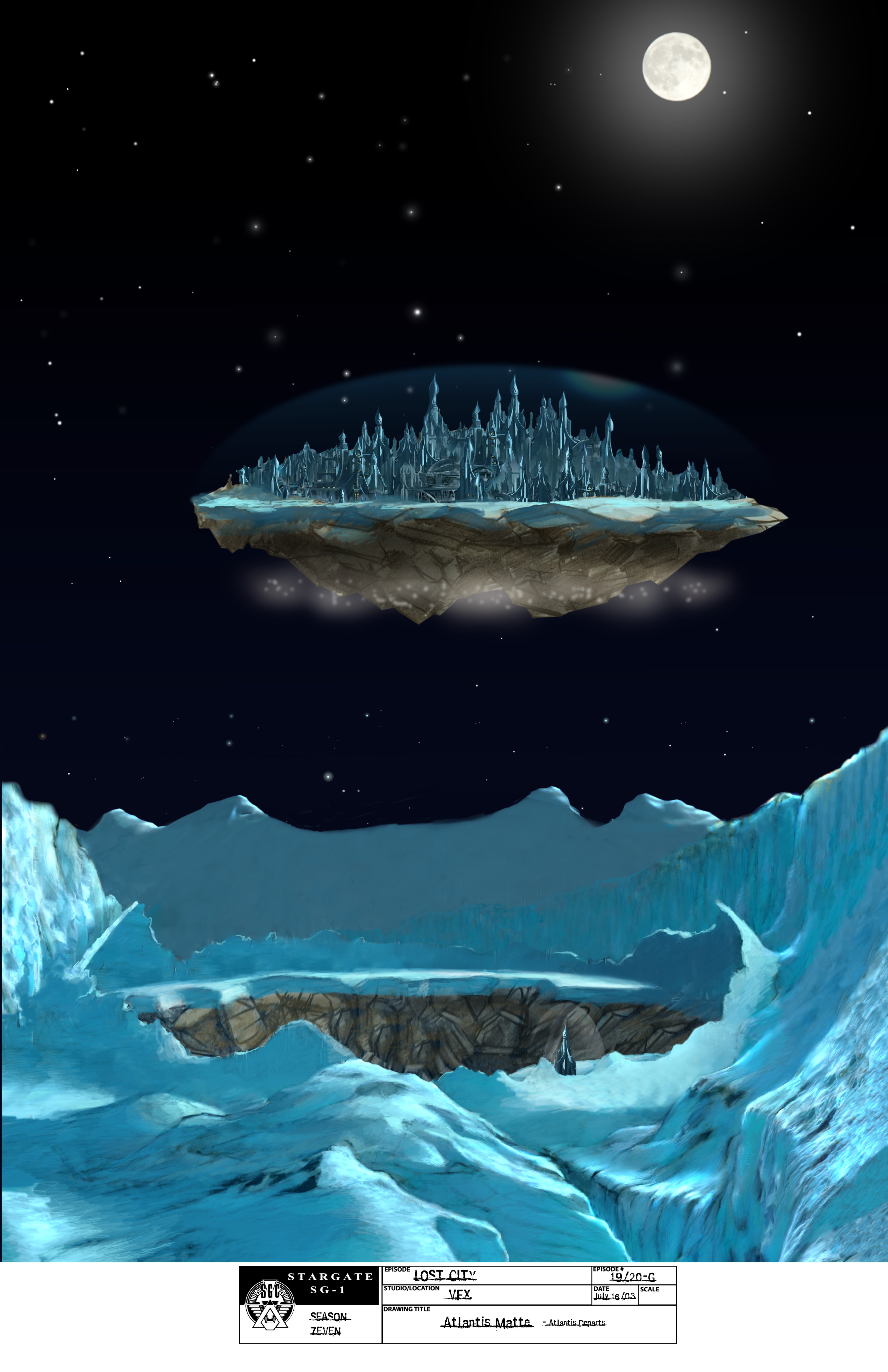 Frühe Konzeptzeichnung von Atlantis' Abflug von der Erde